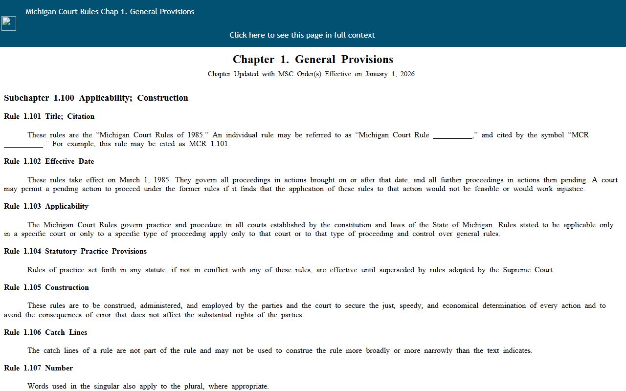 Baraga County court records access rules from the Michigan Chapter 1 court rules publication
