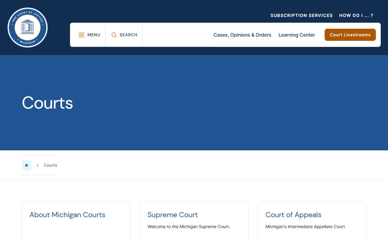 Baraga County court records context shown on the Michigan courts overview page