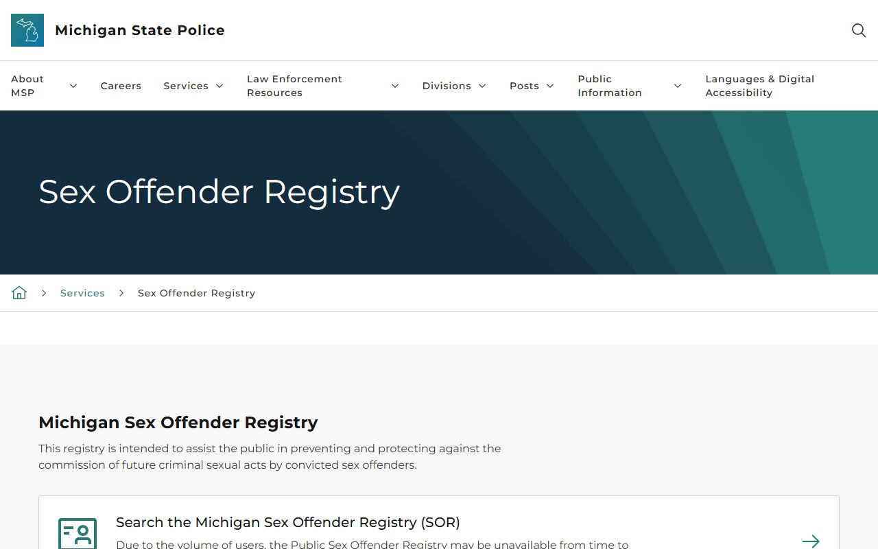 Baraga County criminal court records Michigan Sex Offender Registry lookup